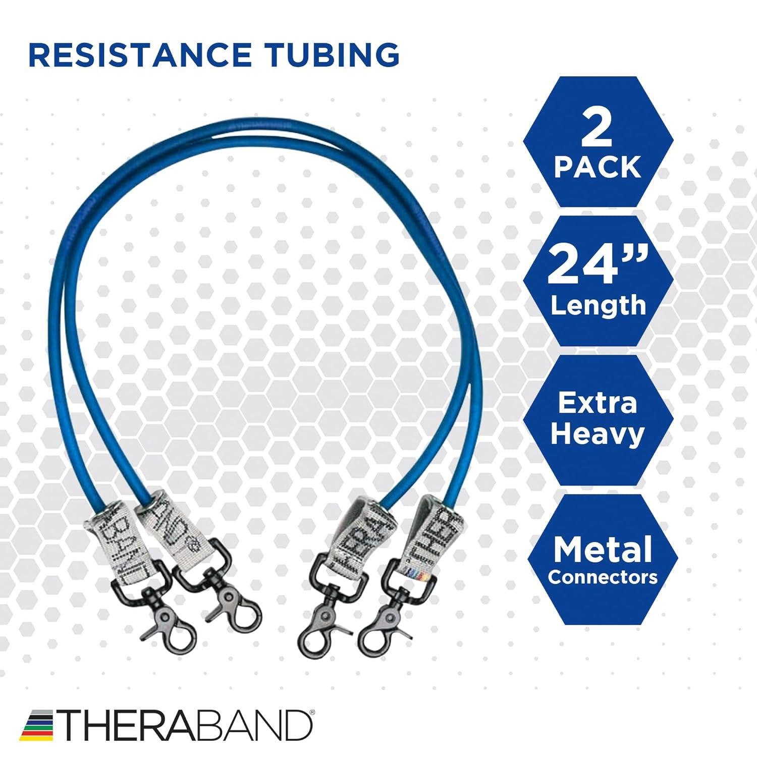 imageTHERABAND Wellness Station Professional Latex Resistance Tubing With Connectors for Physical Therapy Exercise Station for Rehab Pilates Set of 2 24 Inch Blue Extra Heavy Intermediate Level 2