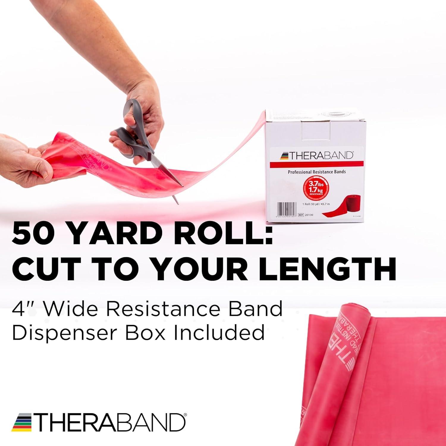 imageTheraband 11727 NonLatex Professional Elastic Stretch Band for Upper amp Lower Body Exercise Workouts and Physical Therapy Medium Red 50yd Length