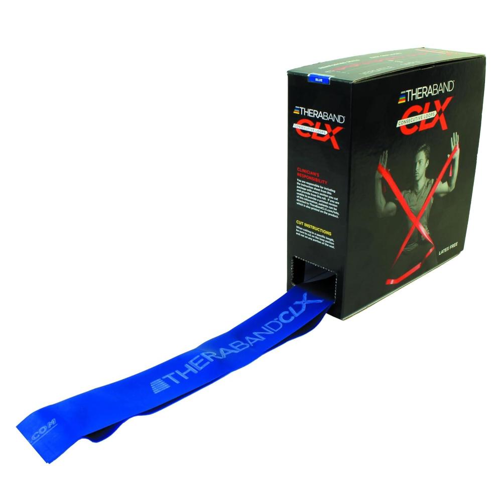 imageTHERABAND CLX Resistance Band with Loops 25 Yard Band Blue Extra Heavy NonLatex Elastic Band for Exercise Mobility amp Rehab Stretching Home Workouts ColorCoded for Easy Resistance Levels