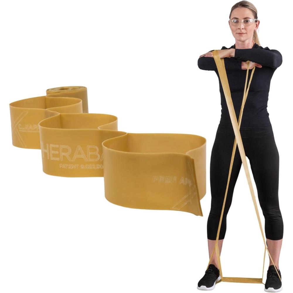 imageTHERABAND CLX Resistance Band with Loops 5 Feet Silver Super Heavy NonLatex Elastic Band for Exercise Mobility amp Rehab Stretching Home Workouts ColorCoded for Easy Resistance LevelsLevel 7 Elite Gold