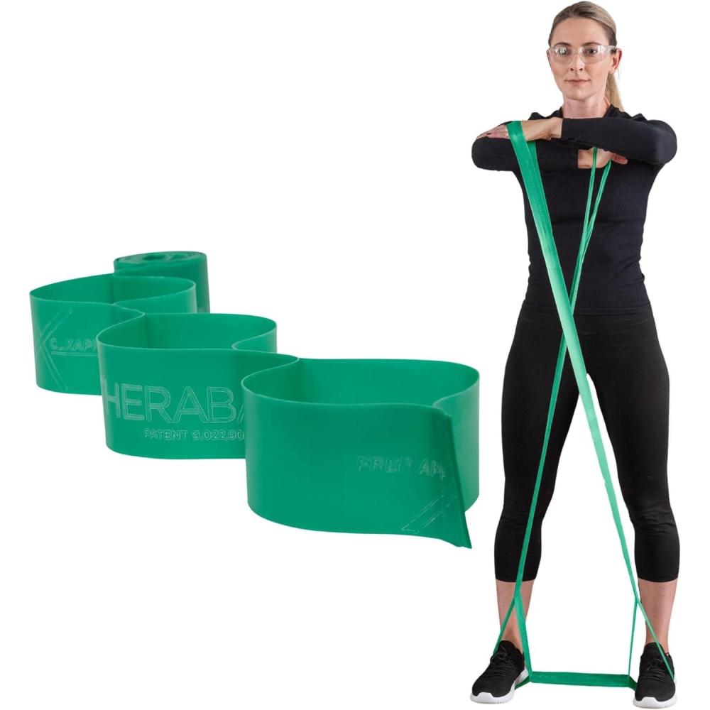 imageTHERABAND CLX Resistance Band with Loops 5 Feet Silver Super Heavy NonLatex Elastic Band for Exercise Mobility amp Rehab Stretching Home Workouts ColorCoded for Easy Resistance LevelsLevel 3 Heavy Green