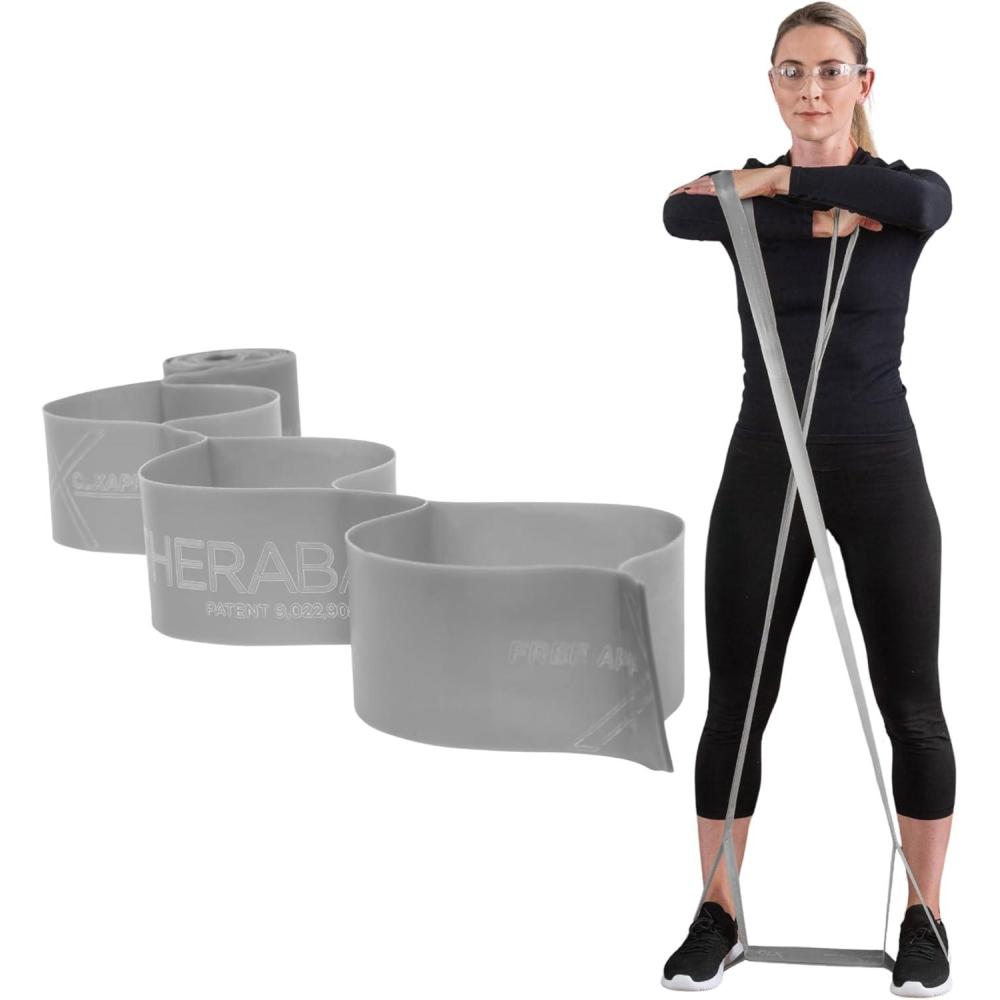 imageTHERABAND CLX Resistance Band with Loops 5Foot BandLevel 6 Super Heavy Silver