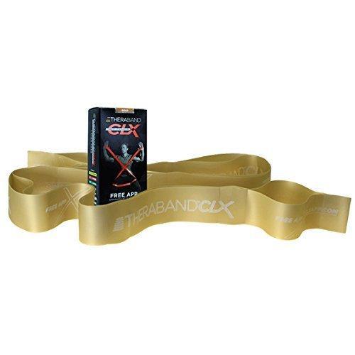 imageTHERABAND CLX Resistance Band with Loops Fitness Band for Home Exercise and Full Body Workouts Portable Gym Equipment for Home Training Gift for Athletes Individual 5 Foot Band Gold Max Level 8