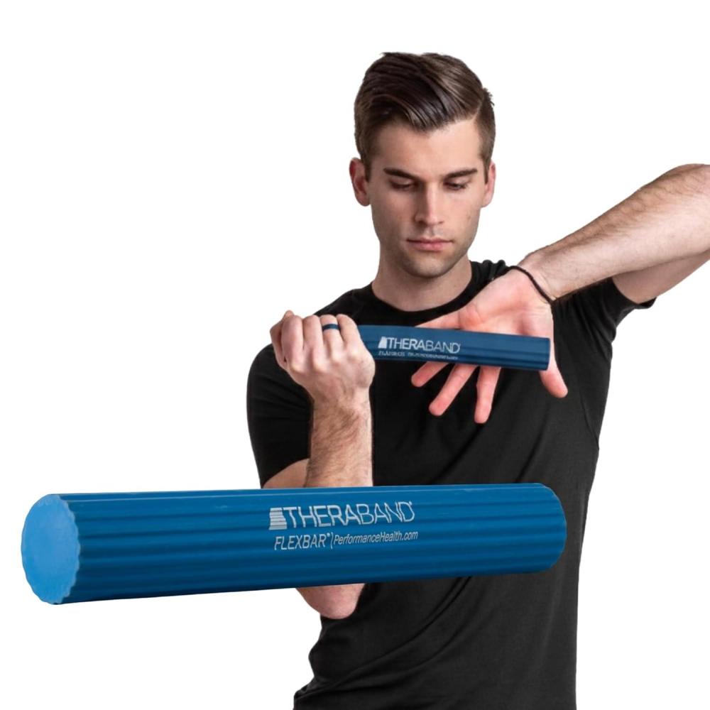 imageTHERABAND FlexBar Resistance Bar Medium Green Flex Therapy Bar for Physical Therapy Wrist amp Forearm Exercise Equipment Non Slip Grip Compact DesignBlue Heavy