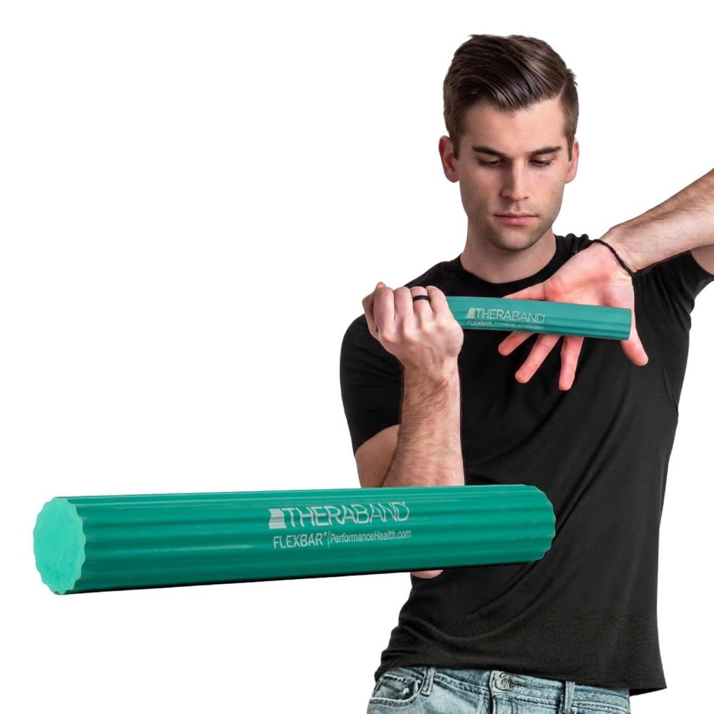 imageTHERABAND FlexBar Resistance Bar Medium Green Flex Therapy Bar for Physical Therapy Wrist amp Forearm Exercise Equipment Non Slip Grip Compact DesignGreen Medium