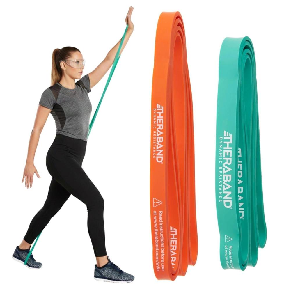 imageTHERABAND High Resistance Band Set of 2 Light and Medium Elastic Super Bands for Full Body Workouts Physical Therapy Strength Training Durable 41 Loop Exercise Bands 1525 lbs Resistance