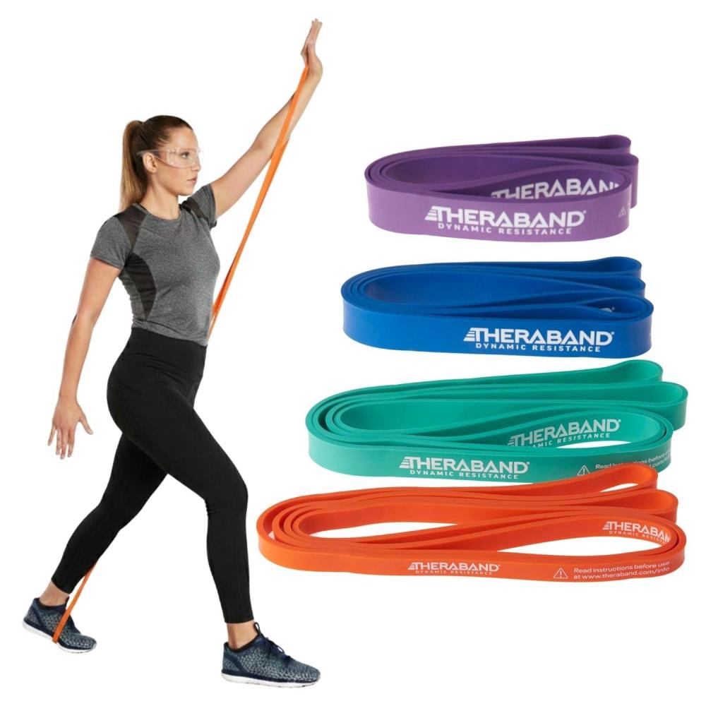 imageTHERABAND High Resistance Bands Set of 4 Light to ExtraHeavy Elastic Super Bands for Full Body Workouts Physical Therapy Strength Training Durable 41 Loop Exercise Bands 1550 lbs Resistance