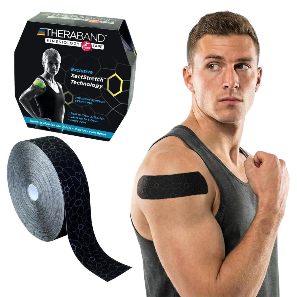 imageTHERABAND Kinesiology Tape BlackGray 2 X 1033 Foot Bulk Roll with XactStretch Indicators LongLasting Athletic Tape for Shoulder amp Knee LatexFree Sports Tape Water Resistant CuttoLength