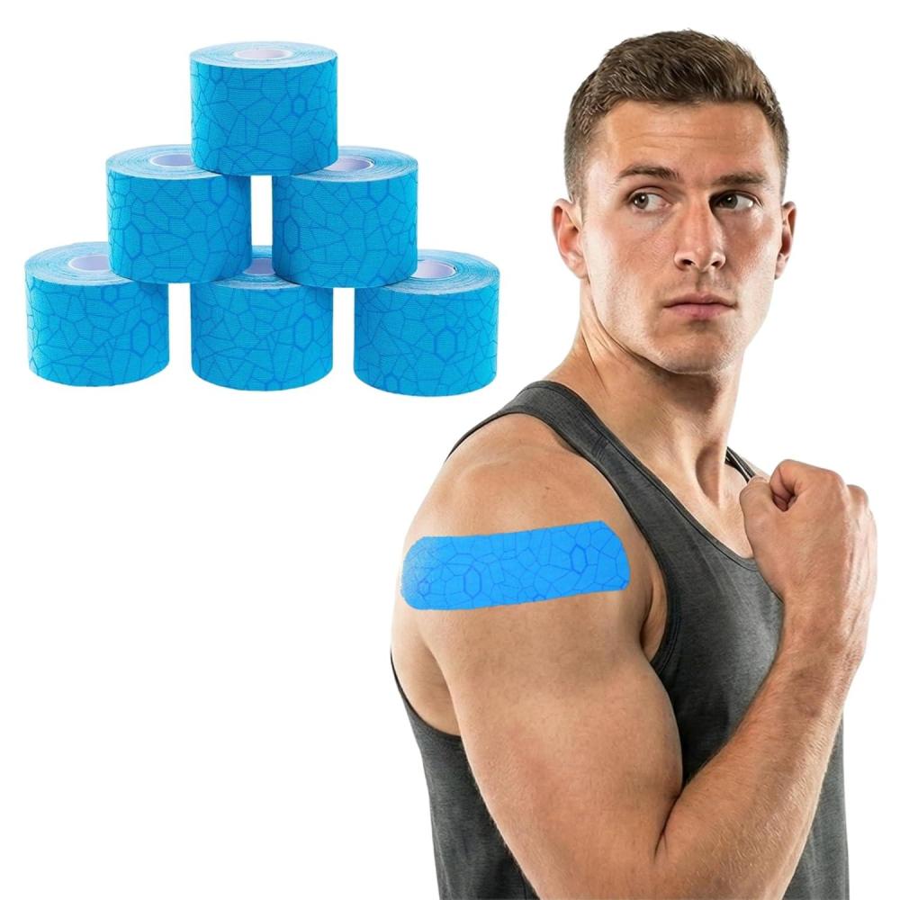 imageTHERABAND Kinesiology Tape BlueBlue 2 X 164 Roll 6 Pack with XactStretch Indicators LongLasting Athletic Tape for Shoulder amp Knee LatexFree Sports Tape Water Resistant CuttoLength