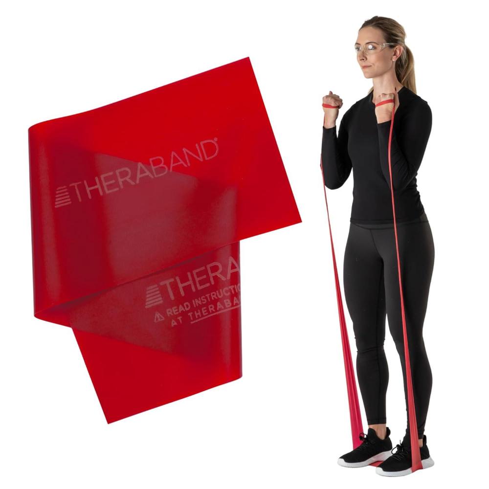 imageTHERABAND Professional Resistance Band Red Level 2 Medium 5 ft Exercise Band for Physical Therapy Strength Training Upper and Lower Body Workouts Yoga and PilatesLevel 3 Heavy Red