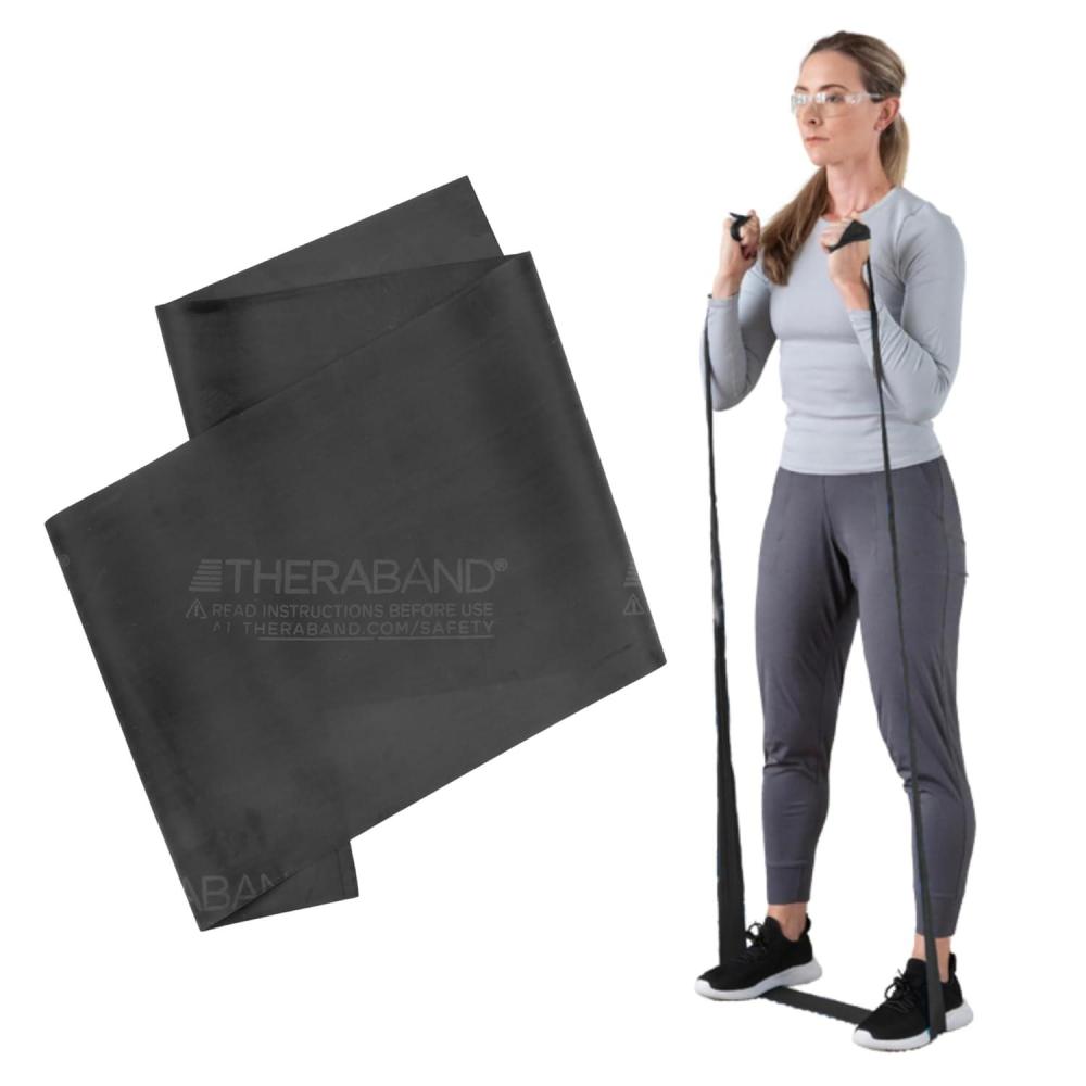 imageTHERABAND Professional Resistance Band Red Level 2 Medium 5 ft Exercise Band for Physical Therapy Strength Training Upper and Lower Body Workouts Yoga and PilatesLevel 6 Super Heavy Black