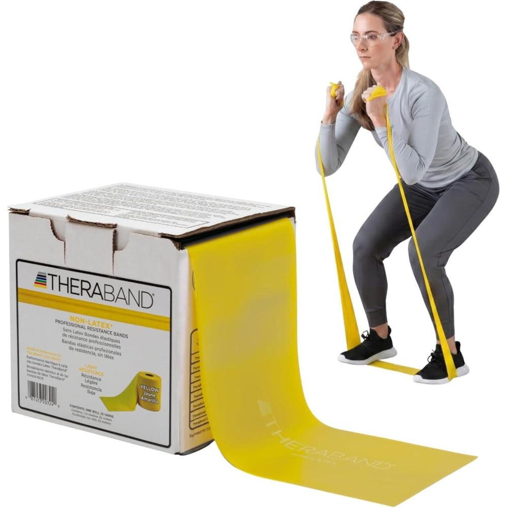 imageTHERABAND Resistance Band Gold Max 25Yard Roll LatexFree Elastic Band for Exercise Physical Therapy Yoga Pilates Stretching Home Workouts ColorCoded for Easy Resistance LevelsYellow