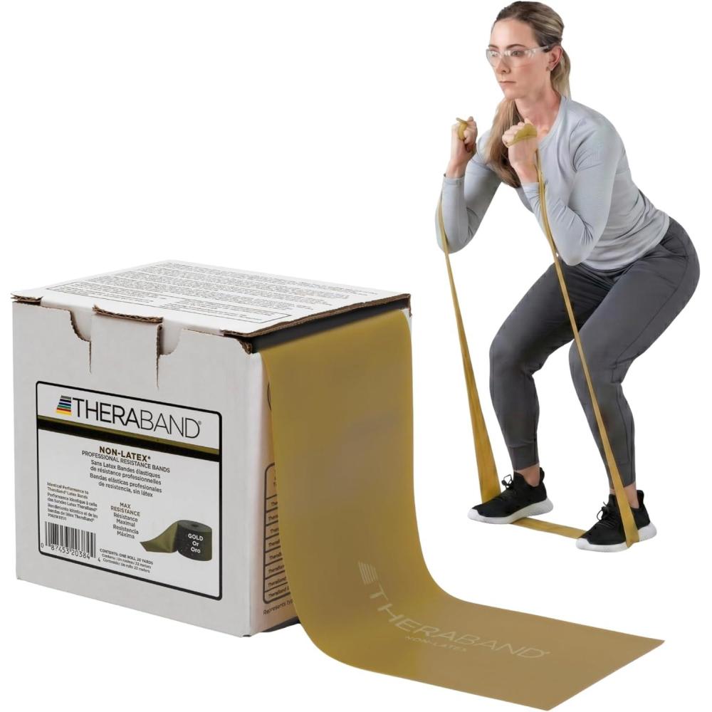 imageTHERABAND Resistance Band Gold Max 25Yard Roll LatexFree Elastic Band for Exercise Physical Therapy Yoga Pilates Stretching Home Workouts ColorCoded for Easy Resistance LevelsGold