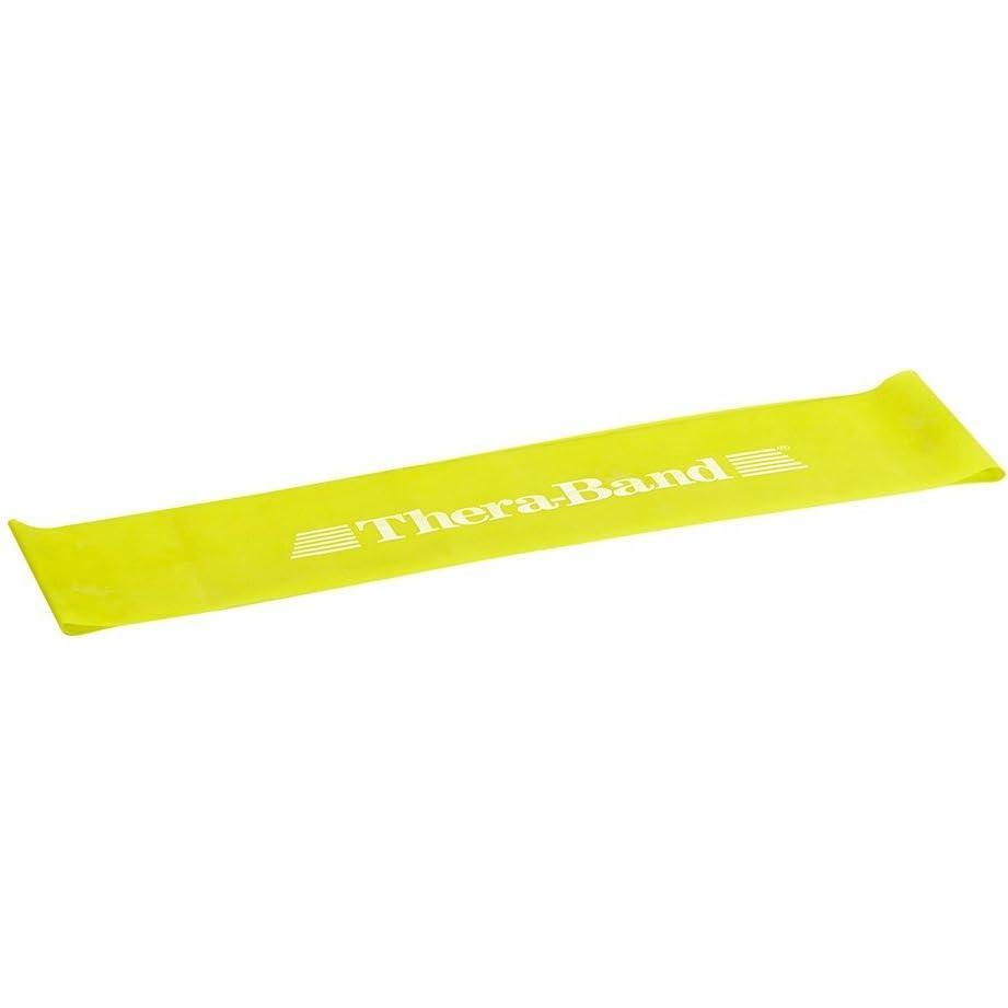 imageTHERABAND Resistance Band Loop Professional Latex Mini Band for Lower Pilates Crossfit Yoga Stretching Physical Therapy Strength Training without Weights 12 Inch Yellow Thin Beginner Level 1