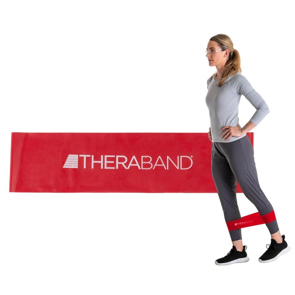 imageTHERABAND Resistance Band Loop Professional Latex Mini Band for Lower Pilates Crossfit Yoga Stretching Physical Therapy Strength Training without Weights 12 Inch Red Medium Beginner Level 2