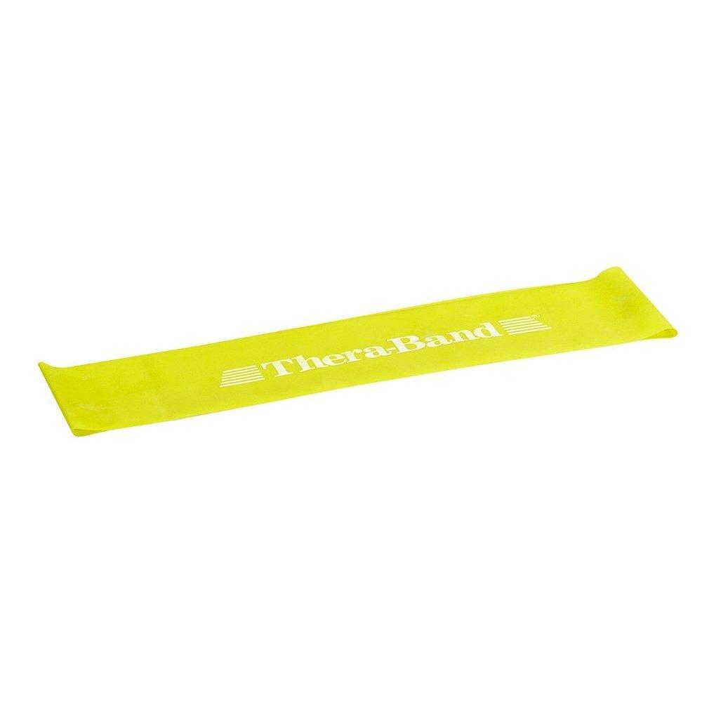 imageTHERABAND Resistance Band Loop Professional Latex Mini Band for Lower Pilates Crossfit Yoga Stretching Physical Therapy Strength Training without Weights 18 Inch Yellow Thin Beginner Level 1
