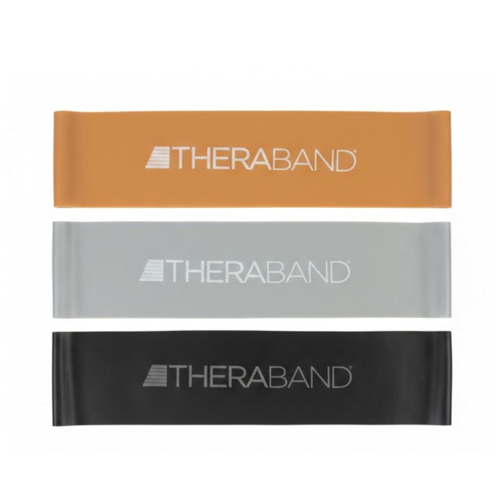 imageTHERABAND Resistance Band Loop Set 8 Workout Bands for Strength Training Stretching amp Physical Therapy Set of 4 ColorCoded Exercise Bands with Varying Resistance Levels Portable amp DurableBlackSilverGold