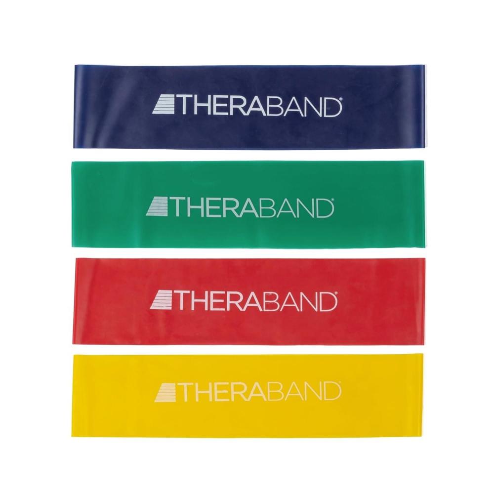 imageTHERABAND Resistance Band Loop Set 8 Workout Bands for Strength Training Stretching amp Physical Therapy Set of 4 ColorCoded Exercise Bands with Varying Resistance Levels Portable amp DurableYellowRedGreenBlue