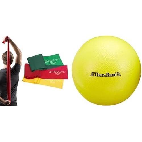 imageTHERABAND Resistance Band Set Yellow Red Green Mini Exercise Ball Beginner Strength Training Physical Therapy Pilates Rehab Core amp Shoulder Workouts atHome Fitness Kit
