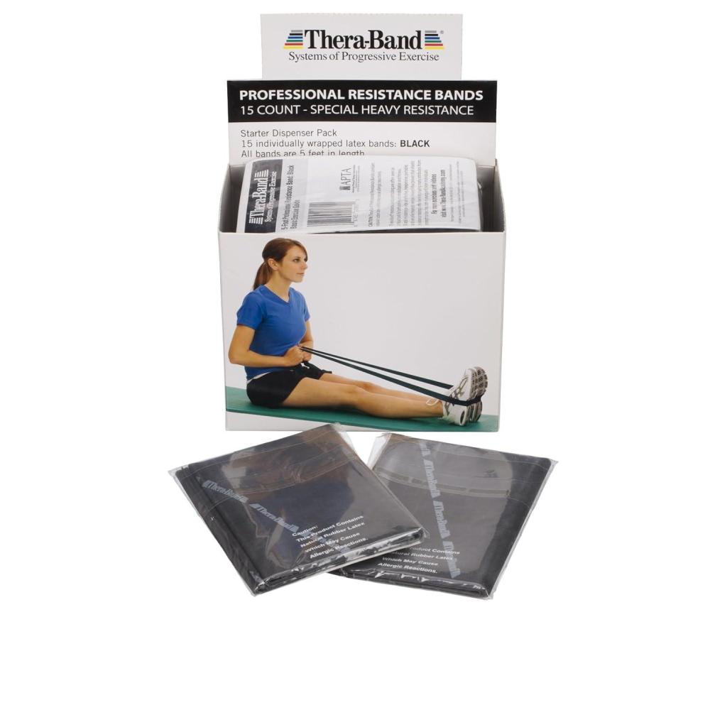 imageTHERABAND Resistance Bands 5 Foot 15 Count Professional Latex Elastic Bands For Upper amp Lower Body Exercise Physical Therapy Pilates Home Workouts amp Rehab Special Heavy Black Advanced Level 5Black