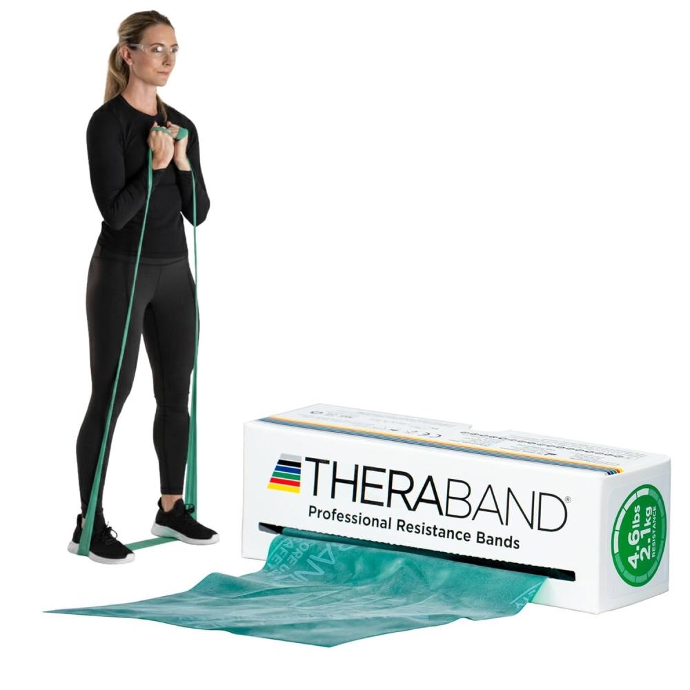 imageTHERABAND Resistance Bands 6 Yard Roll Professional Latex Elastic Band For Upper amp Lower Body Core Exercise Physical Therapy Pilates Home Workouts amp Rehab Green Heavy Level 4