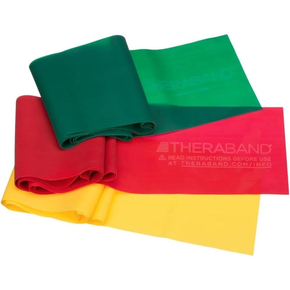 imageTHERABAND Resistance Bands Set Beginner Kit Yellow Red Green NonLatex Elastic Bands for Exercise amp Physical Therapy Strength Training for Upper amp Lower Body Fitness