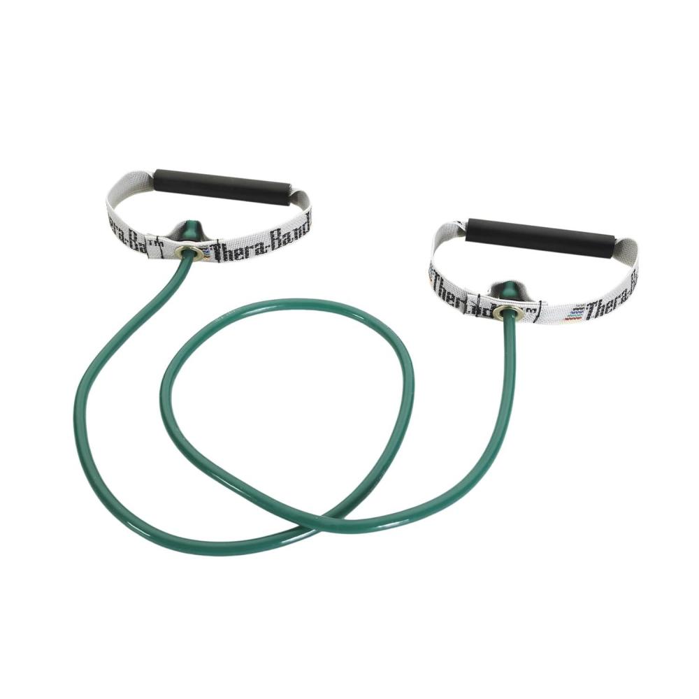 imageTHERABAND Resistance Tubes Professional Latex Elastic Tubing with Hard Handles For Exercise Physical Therapy Lower Pilates AtHome Workouts amp Rehab 48 Inch Green Heavy IntermediateGreen Heavy