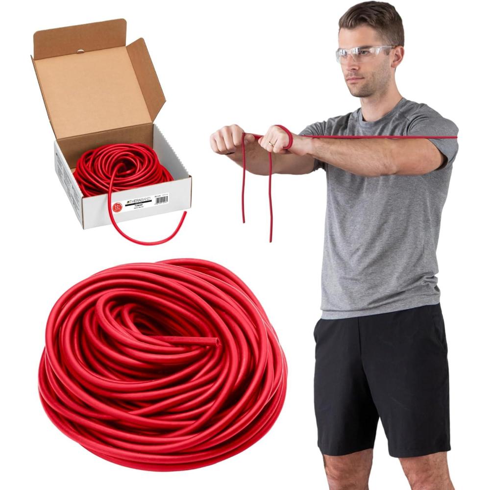 imageTHERABAND Resistance Tubing Red Medium Level 2 100 ft Roll LatexFree ProfessionalGrade Exercise Tube for Body amp Core Workouts CuttoLength ColorCoded Lightweight amp Versatile