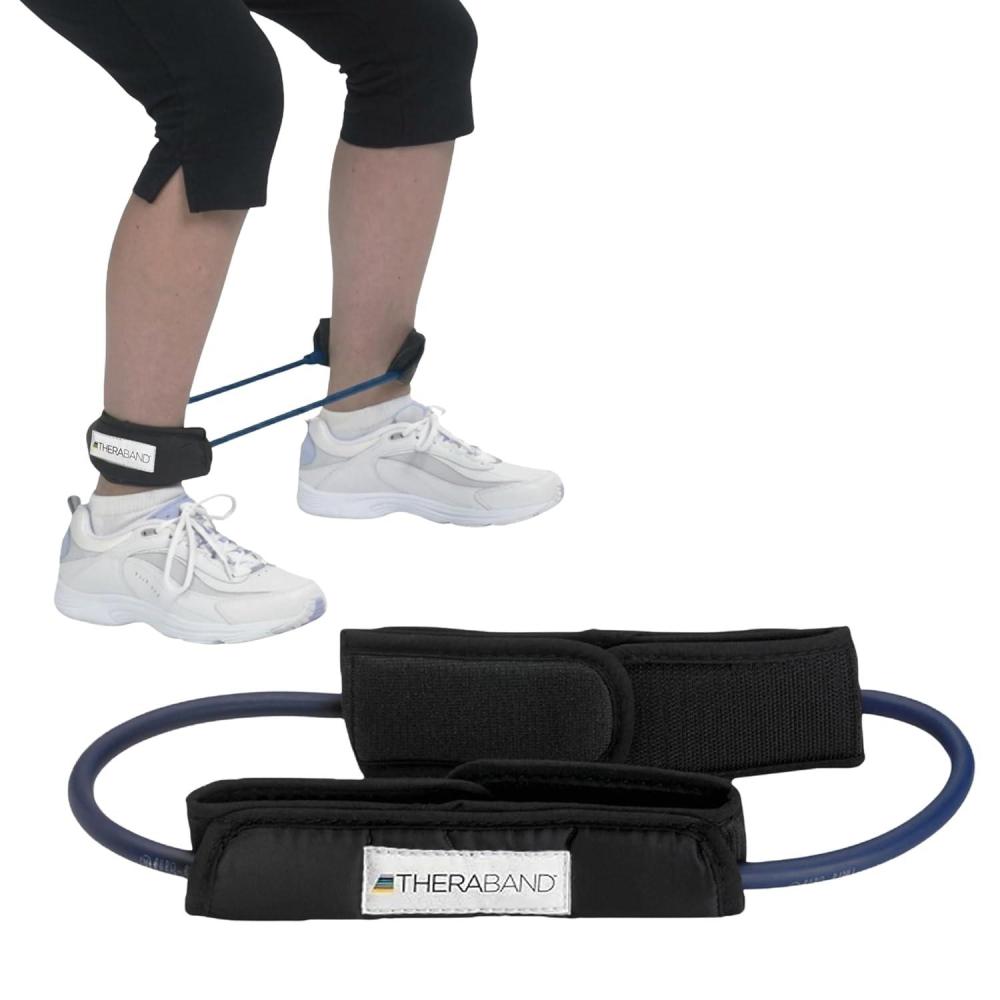 imageTHERABAND Resistance Tubing with Cuffs Extra Heavy Blue Level 4 Exercise Bands for Lower Body Workouts Physical Therapy Pilates amp AtHome Training