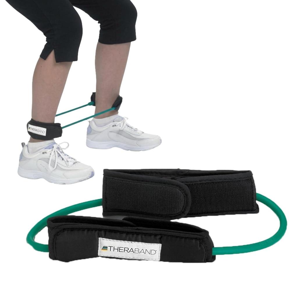 imageTHERABAND Resistance Tubing with Cuffs Heavy Green Level 3 Exercise Bands for Lower Body Workouts Physical Therapy Pilates amp AtHome Training