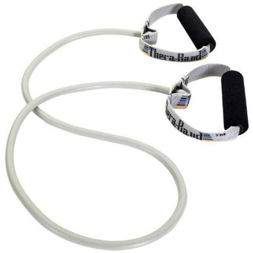 imageTHERABAND Resistance Tubing with Soft Handles Silver Super Heavy Level 50 Latex Stretch Resistance Bands for Exercise Professional Workout Bands for Upper amp Lower Body ColorCoded Levels