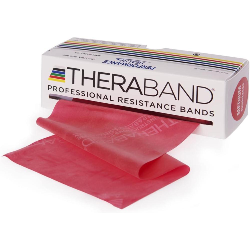 imageTheraband Original Fitness Band Latex Resistance Bands Storage Roll 55 Metres 100 Natural Latex Ideal for Rehabilitation Muscle Conditioning Full Body Workout 8 Resistance Strengthsred