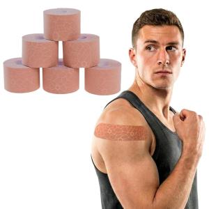 THERABAND Kinesiology Tape, Beige/Beige, 2” X 16.4′ Roll 6 Pack, with XactStretch Indicators, Long-Lasting Athletic Tape for Shoulder & Knee, Latex-Free Sports Tape, Water Resistant, Cut-to-Length