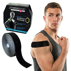 THERABAND Kinesiology Tape, Black/Black, 2” X 103.3 Foot Bulk Roll, with XactStretch Indicators, Long-Lasting Athletic Tape for Shoulder & Knee, Latex-Free Sports Tape, Water Resistant, Cut-to-Length