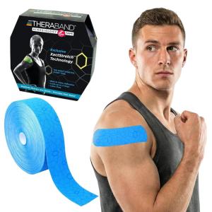 THERABAND Kinesiology Tape, Blue/Blue, 2” X 103.3 Foot Bulk Roll, with XactStretch Indicators, Long-Lasting Athletic Tape for Shoulder & Knee, Latex-Free Sports Tape, Water Resistant, Cut-to-Length