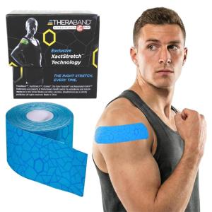 THERABAND Kinesiology Tape, Waterproof Physio Tape for Muscle & Joint Support, Standard Roll with XactStretch Application Indicators, 2 Inch x 16.4 Foot Roll, Blue/Blue