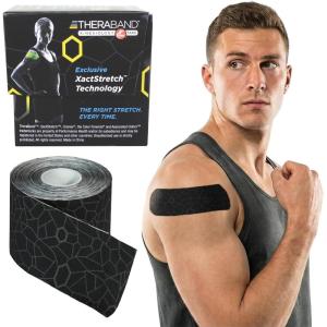 THERABAND Kinesiology Tape, Waterproof Physio Tape for Muscle & Joint Support, Standard Roll with XactStretch Application Indicators, 2 Inch x 16.4 Foot Roll, Black/Gray
