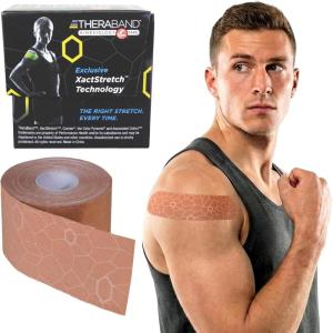 THERABAND Kinesiology Tape, Waterproof Physio Tape for Muscle & Joint Support, Standard Roll with XactStretch Application Indicators, 2 Inch x 16.4 Foot Roll, Beige/Beige