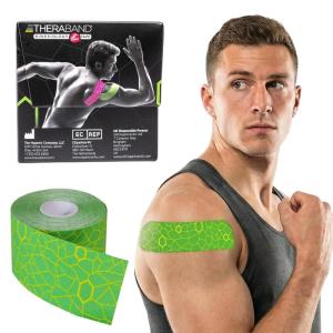 THERABAND Kinesiology Tape, Waterproof Physio Tape for Muscle & Joint Support, Standard Roll with XactStretch Application Indicators, 2 Inch x 16.4 Foot Roll, Electric Green/Yellow