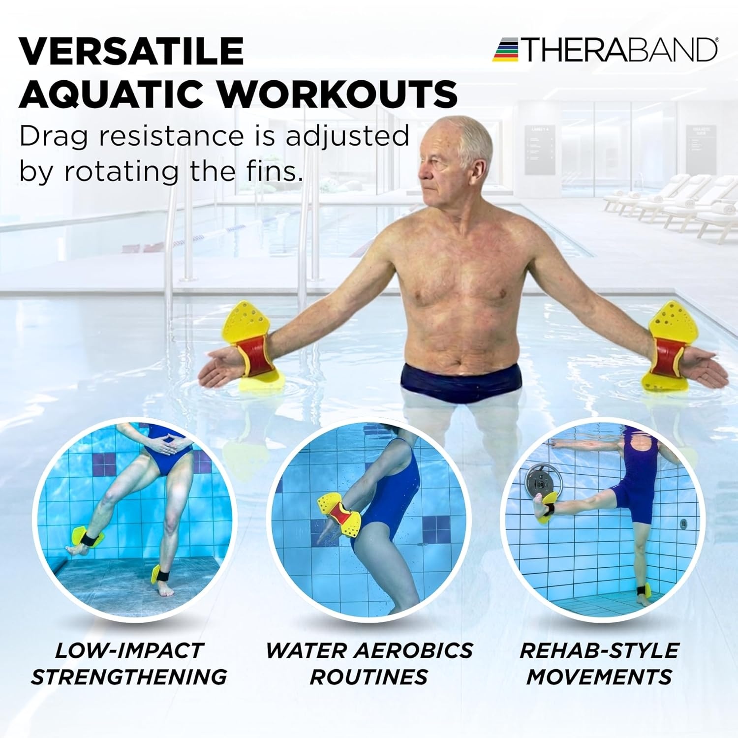 imageTHERABAND Aquafins Water Aerobics Equipment for Pool Exercise Aquatic Resistance Training Fins for Upper amp Lower Body Workout Includes 2 Fins Mesh Bag amp Exercise GuideAqua Fins
