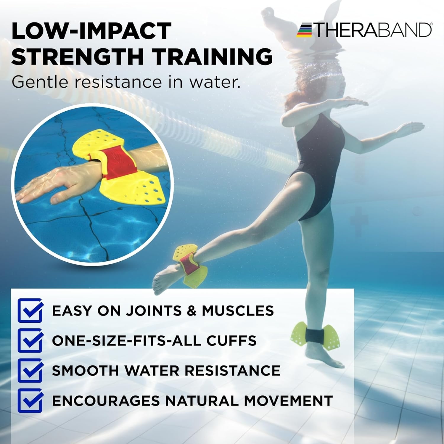 imageTHERABAND Aquafins Water Aerobics Equipment for Pool Exercise Aquatic Resistance Training Fins for Upper amp Lower Body Workout Includes 2 Fins Mesh Bag amp Exercise GuideAqua Fins
