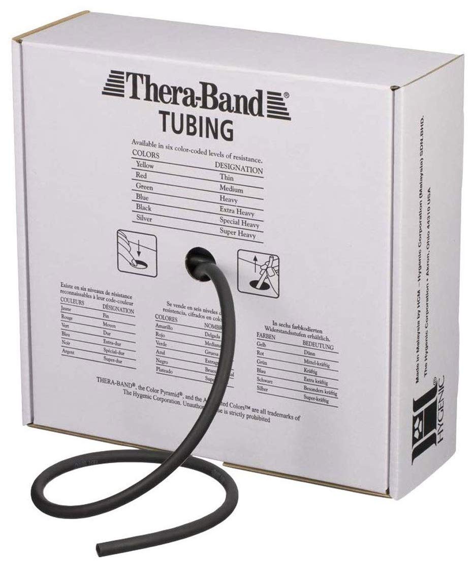 imageTHERABAND Latex Resistance Tubing Silver Super Heavy Level 6 100 ft Roll Professional Grade Resistance Band for Exercise Upper and Lower Body Workouts CuttoLength ColorCoded LevelsLevel 5 Special Heavy Black