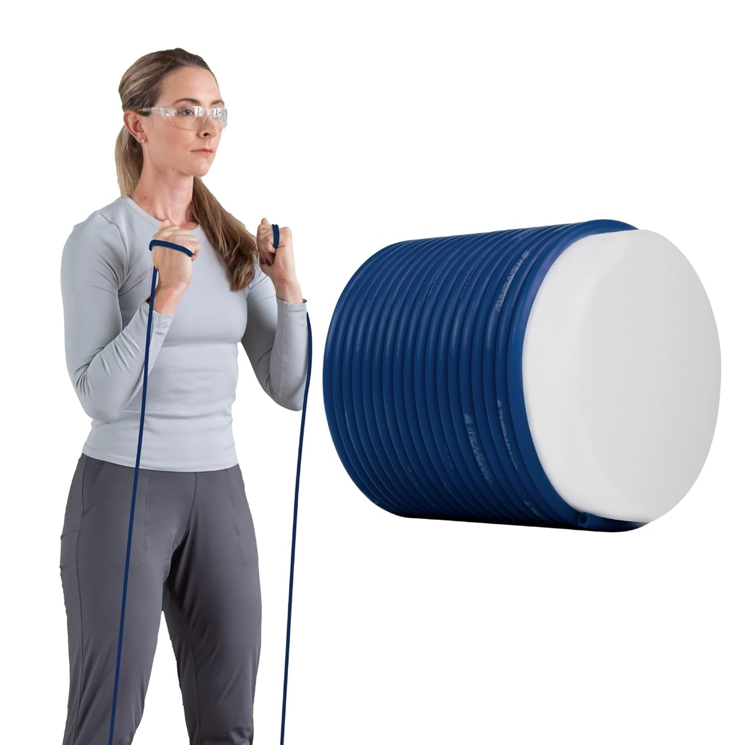 imageTHERABAND Latex Resistance Tubing Silver Super Heavy Level 6 100 ft Roll Professional Grade Resistance Band for Exercise Upper and Lower Body Workouts CuttoLength ColorCoded LevelsLevel 4 Extra Heavy Blue