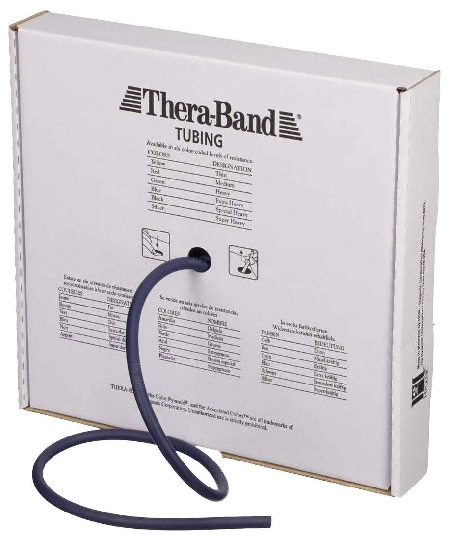 imageTHERABAND Latex Resistance Tubing Silver Super Heavy Level 6 100 ft Roll Professional Grade Resistance Band for Exercise Upper and Lower Body Workouts CuttoLength ColorCoded LevelsLevel 4 Extra Heavy Blue