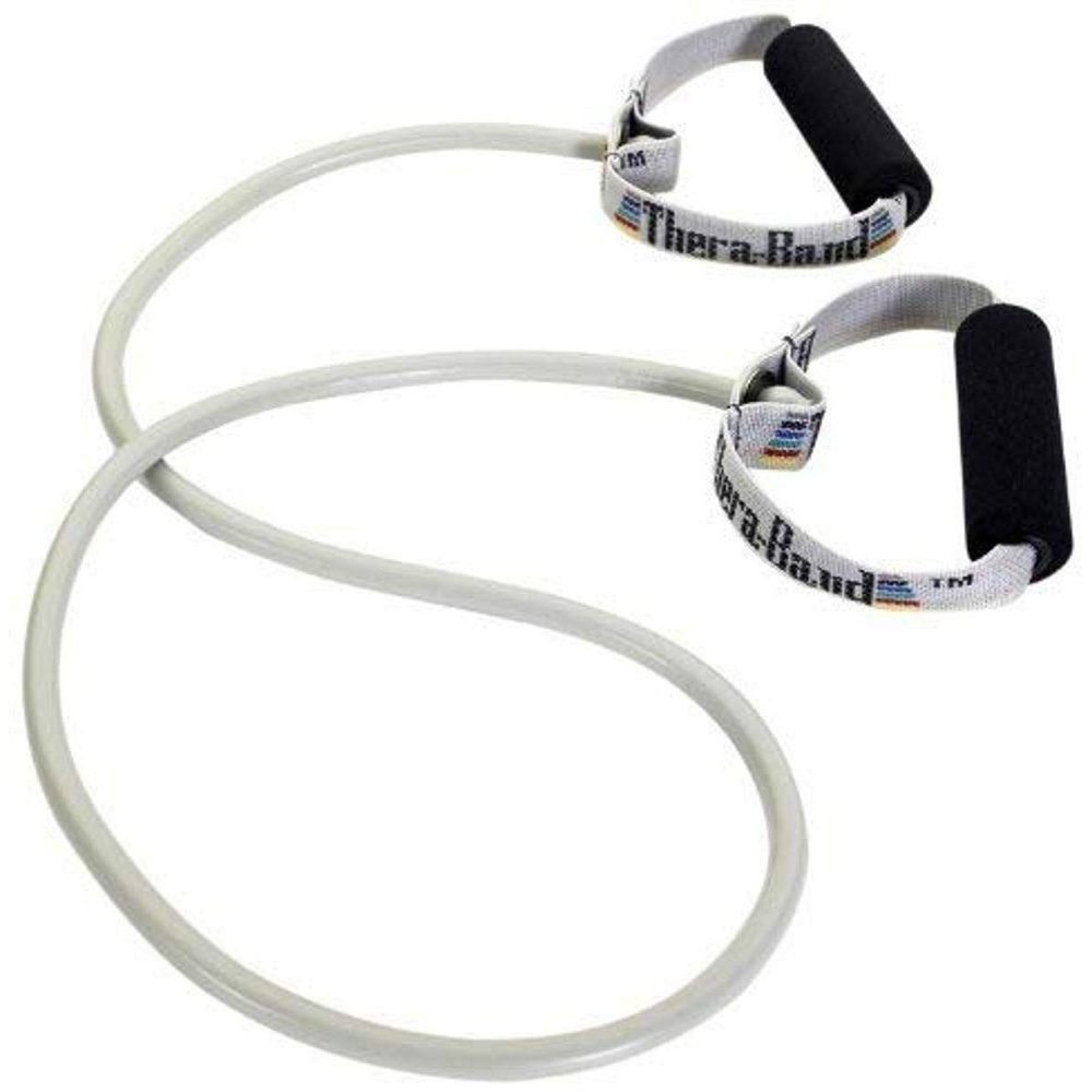imageTHERABAND Resistance Tubing with Soft Handles Black Special Heavy Level 50 Latex Stretch Resistance Bands for Exercise Professional Workout Bands for Upper amp Lower Body ColorCoded LevelsSilver Super Heavy