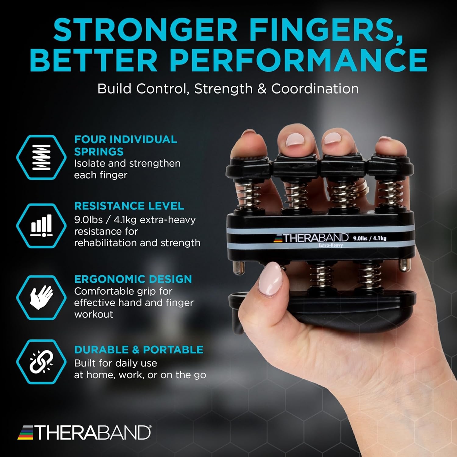 image:imageTheraBand Finger Exerciser Hand amp Finger Strengthener for Grip Dexterity Arthritis amp Rehab SpringLoaded Isolates Each FingerExtraHeavy