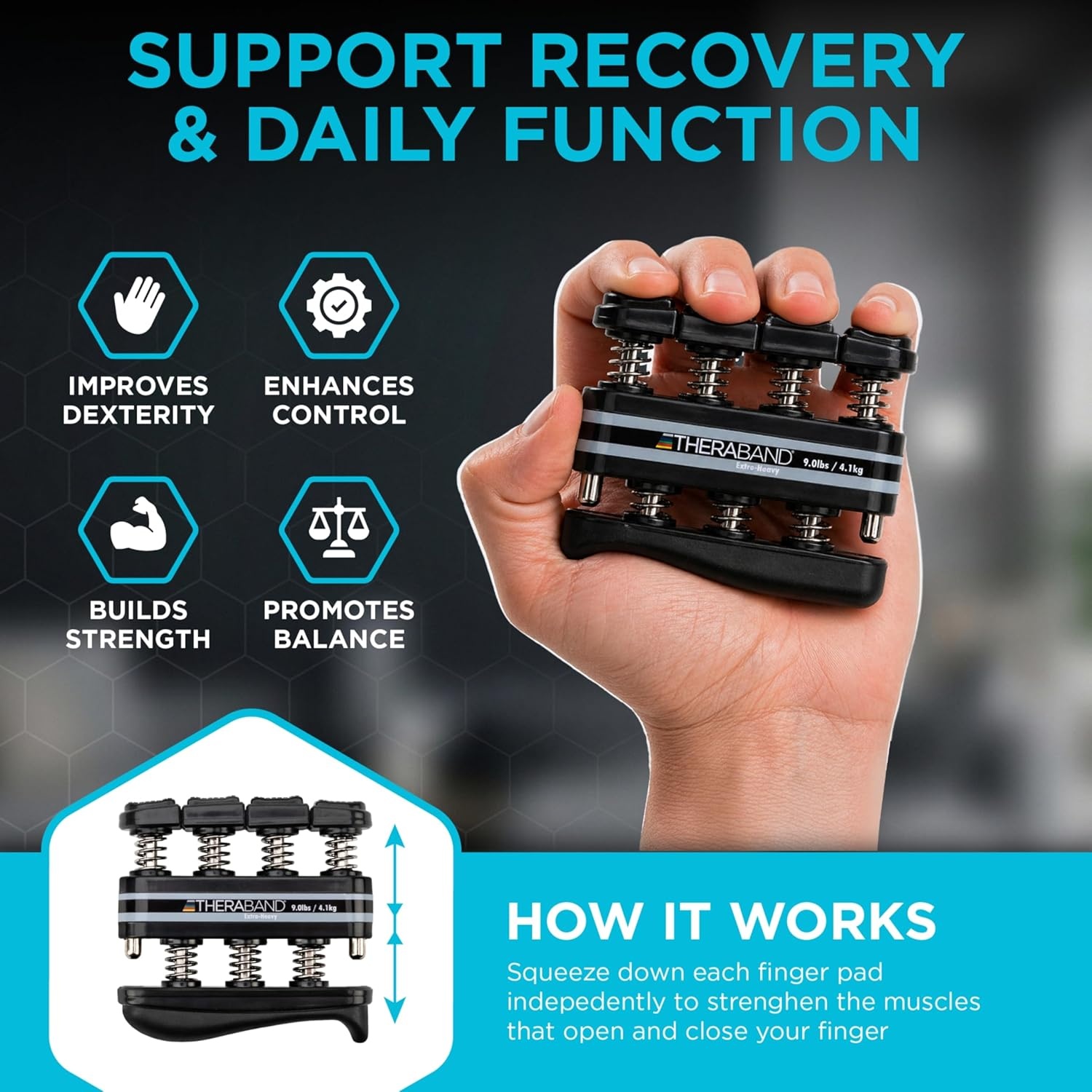 image:imageTheraBand Finger Exerciser Hand amp Finger Strengthener for Grip Dexterity Arthritis amp Rehab SpringLoaded Isolates Each FingerExtraHeavy