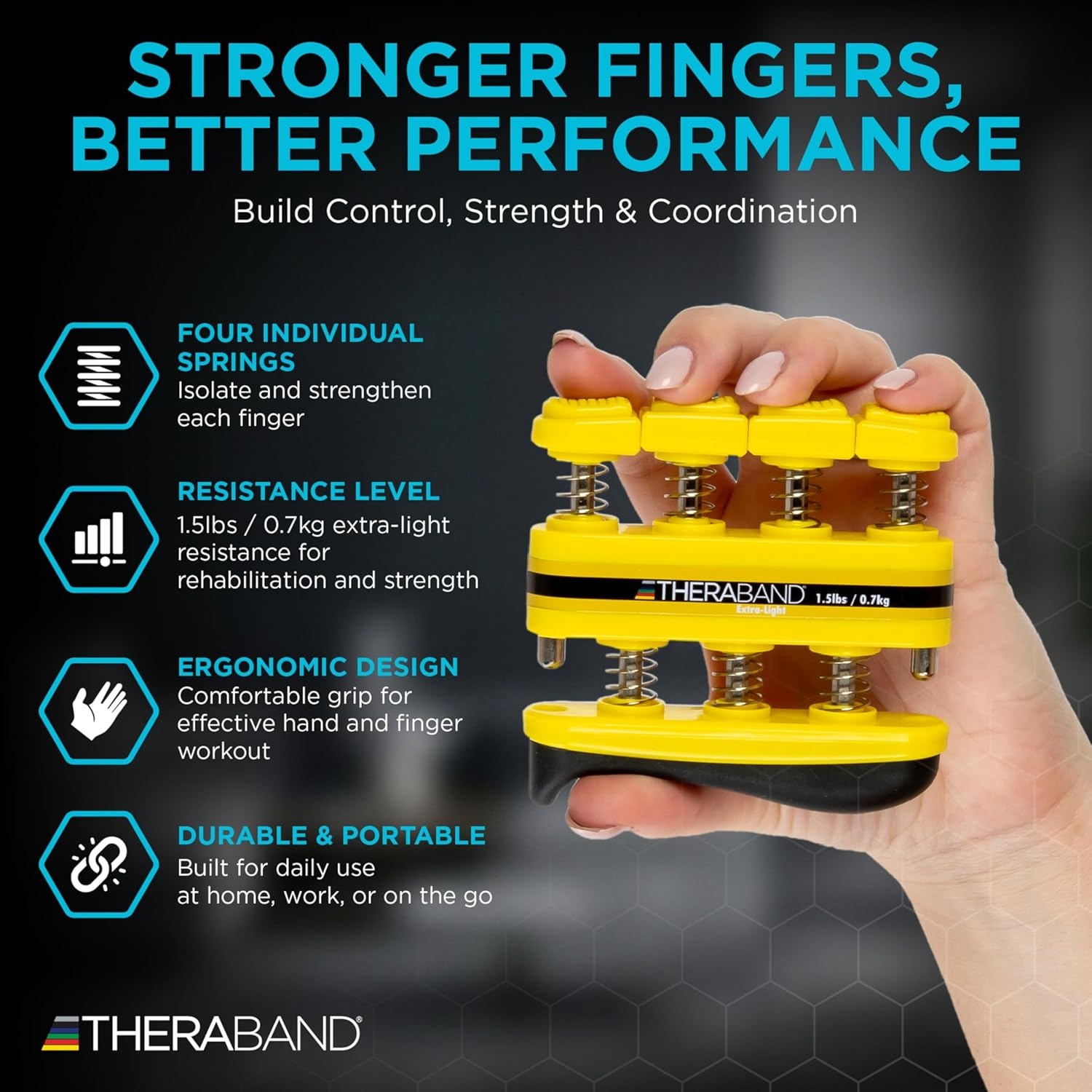 image:imageTheraBand Finger Exerciser Hand amp Finger Strengthener for Grip Dexterity Arthritis amp Rehab SpringLoaded Isolates Each FingerExtraLight
