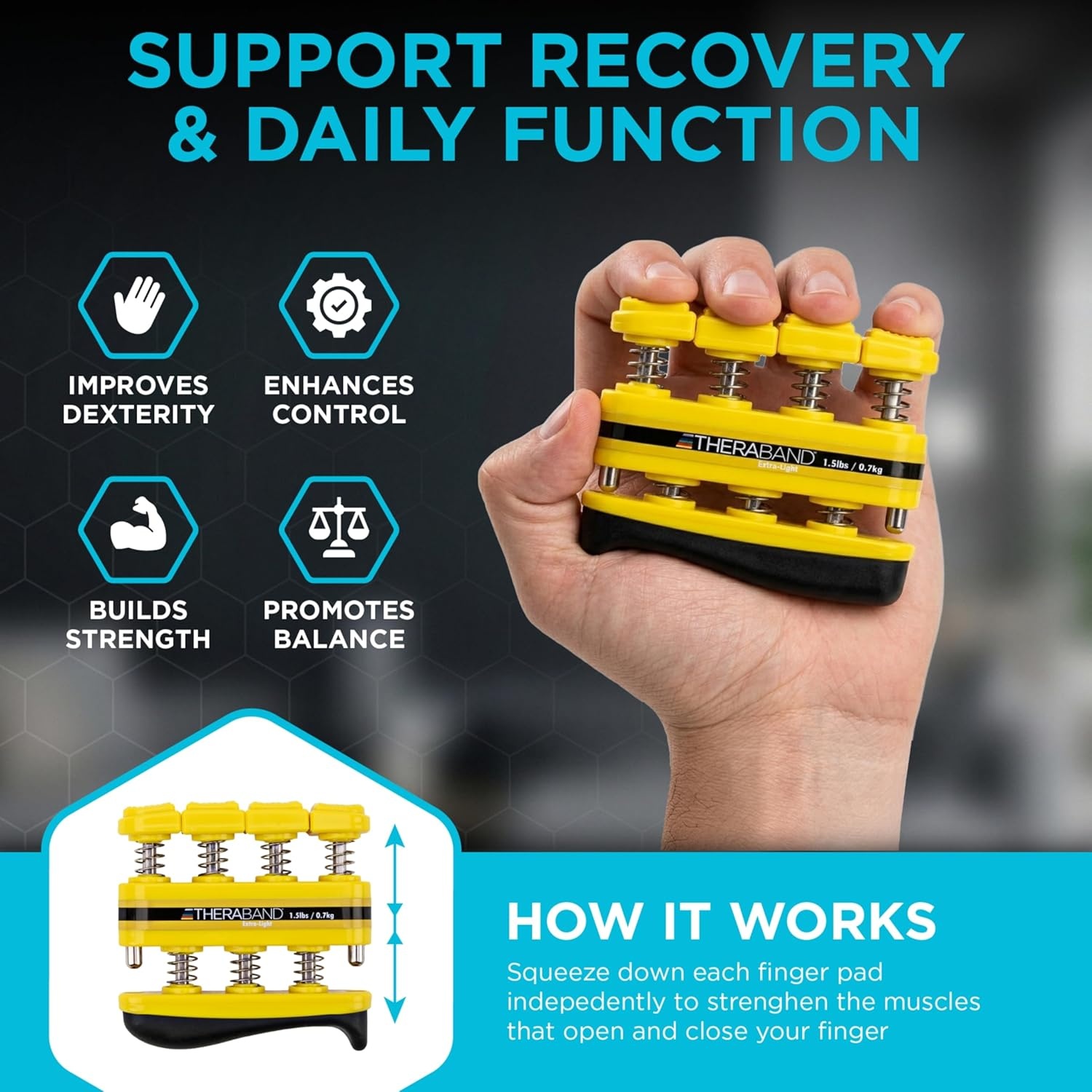 image:imageTheraBand Finger Exerciser Hand amp Finger Strengthener for Grip Dexterity Arthritis amp Rehab SpringLoaded Isolates Each FingerExtraLight