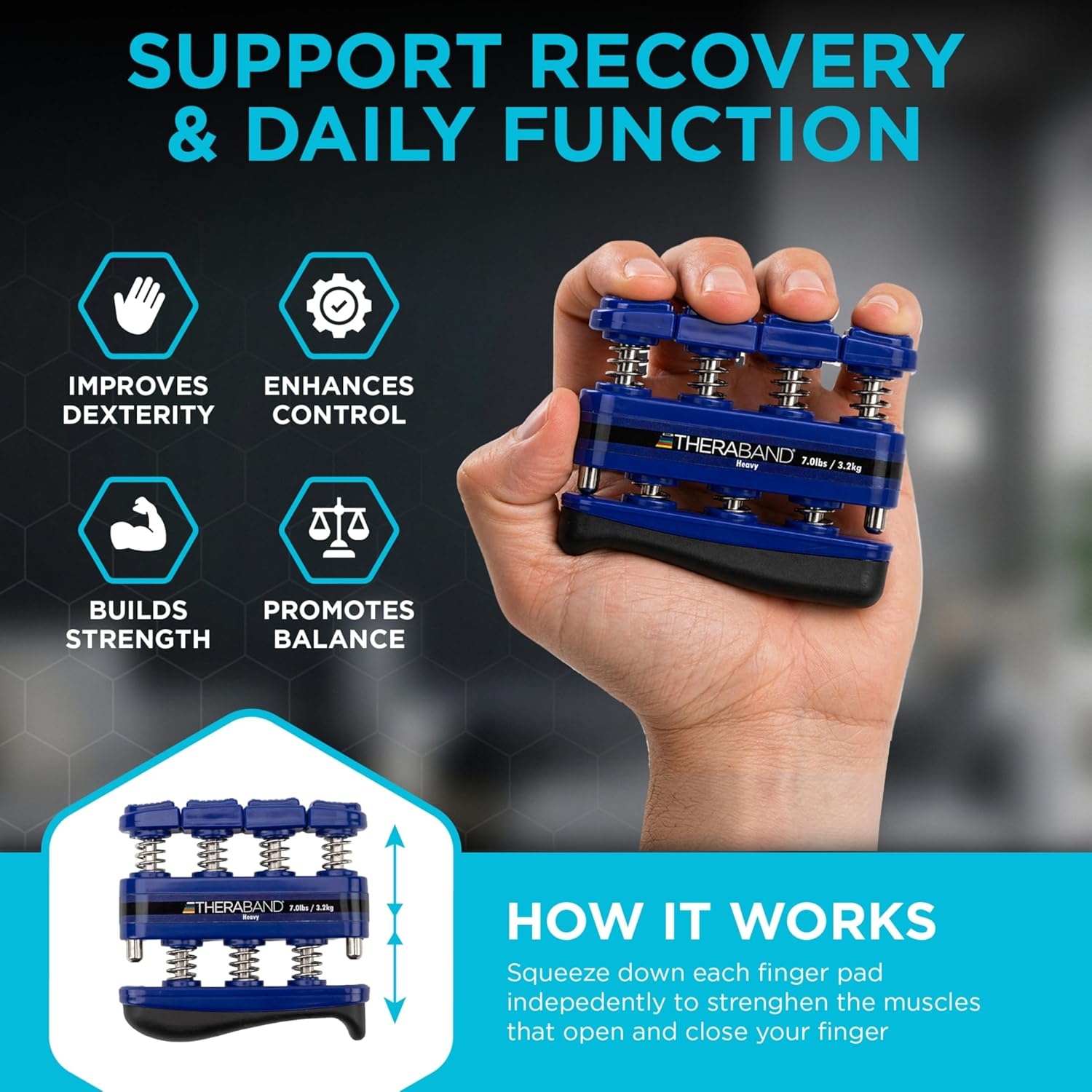 image:imageTheraBand Finger Exerciser Hand amp Finger Strengthener for Grip Dexterity Arthritis amp Rehab SpringLoaded Isolates Each FingerHeavy